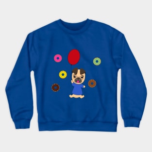 Flying pug dog on a balloon with donuts in the magical sky Crewneck Sweatshirt